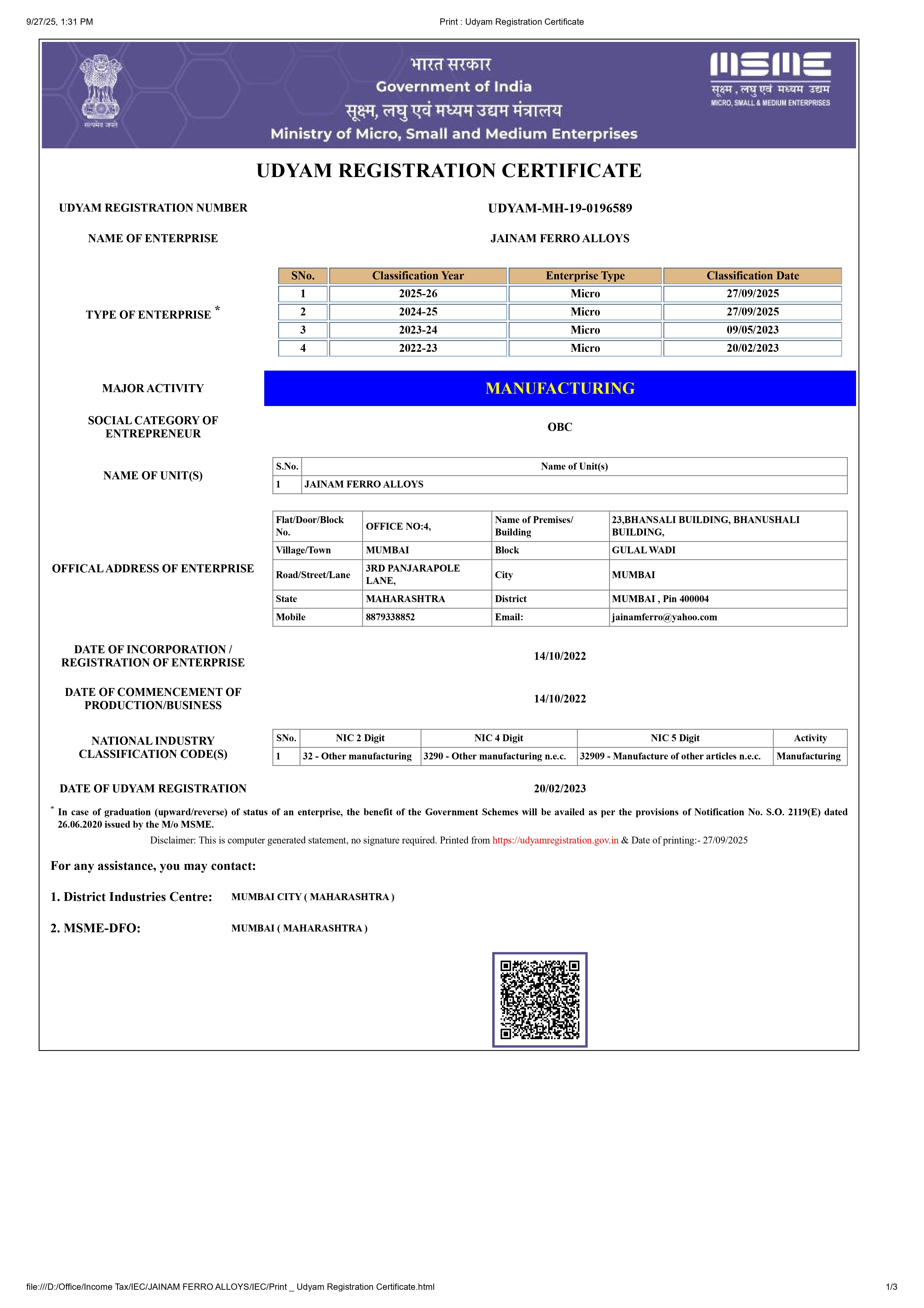 Udyam Certificate